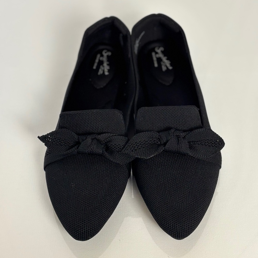 Seychelles Black Knit Pointed Toe Bow Ballet Flats Memory Foam Women's Size 10‎